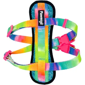 PAWMIGO Tie-Dye X-Fit Harness with Colorful Straps & Adjustable Buckles for Dogs Up to 80 lbs - Secure Comfortable Fit & Durable Metal D-ring