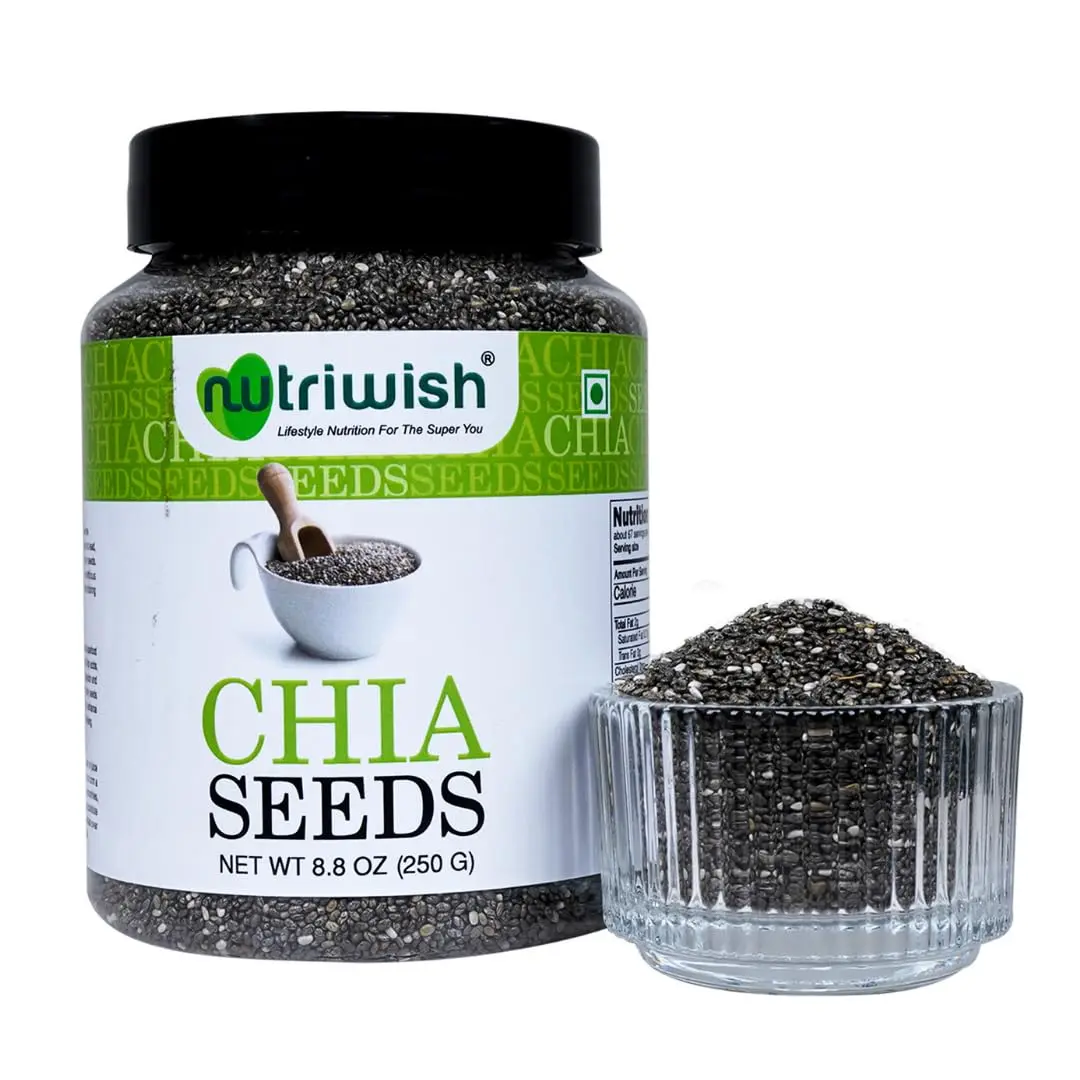 Nutriwish Raw Chia Seeds 250 g (8.8 oz) | Omega-3 Rich Superfood with Fibre, Antioxidants & Plant Protein | For Smoothies, Puddings, Baking & Healthy Vegan & Keto Diets