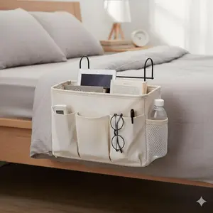 Multifunctional Bedside Storage Organizer: No Drill Hanging Wall Bag, Corner Guard Design for Books Phone Essentials. Maximize Dorm Room Space with This Secure & Convenient College Bedside Caddy.