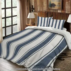 Blue and white striped rug 3-piece set, bedding set, suitable as a gift.
