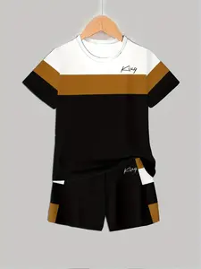 Men's Fashion 3D Printed Casual Hoodie Short Sleeve Shorts Set, Boys Outdoor T-Shirt Shorts Set, All Seasons Fitted Style