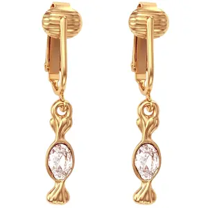 Gold Crystal Candy Clip On Dangling Earrings