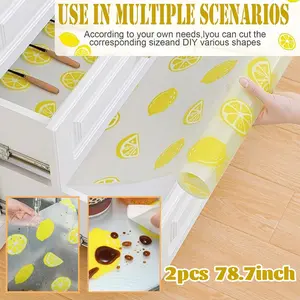 2pcs 78.7in Lemon Print Drawer Liner Mat, Non-Adhesive Waterproof Drawer and Cabinet Liner,Cabinets Washable Refrigerator Mats Non-Slip Drawer Cover Sheet,Easy to Cut, for Fridge Dresser, Decorative Kitchen Shelf Liner for Pantry, Closet, Cupboard