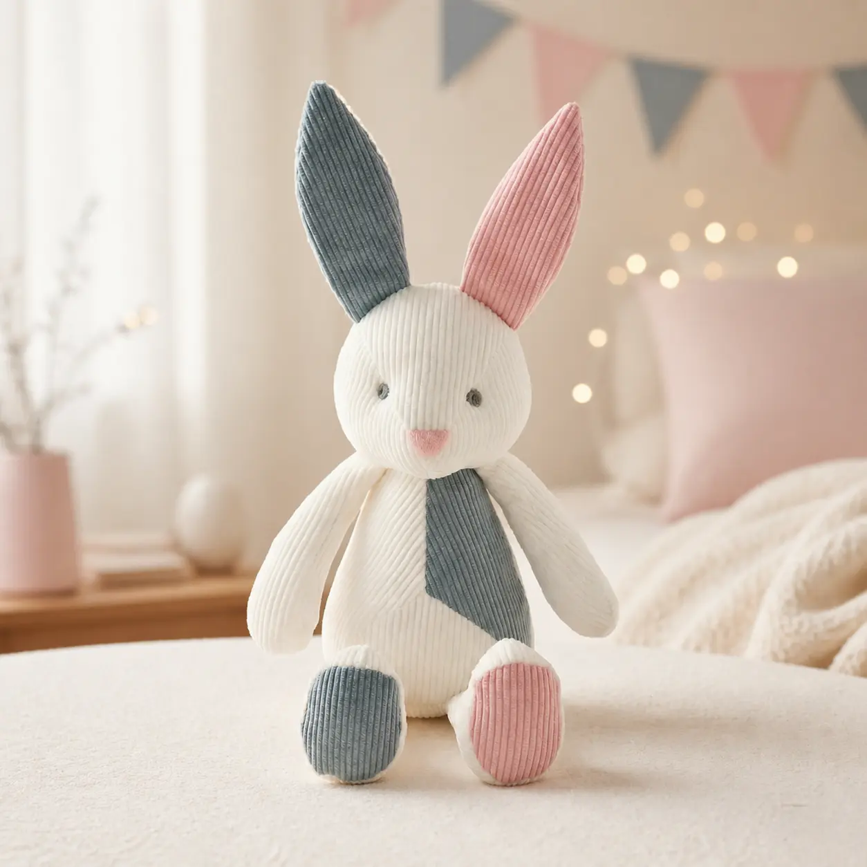 12.6" Cute Bunny Plush, Color Block Corduroy Rabbit Stuffed Animal, Lightweight Soft Plushie for Bedroom & Desk Decor, Birthday Gift`kids  plush  gift kawaii