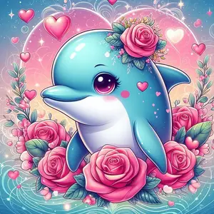 5D DIY Full Drilled Round Diamond Painting - Diamond Art Painting Kit Dolphin Rose Heart Mosaic, Canvas - DIY Decor, Home Wall Decoration, Suitable for Halloween, Christmas, Birthday and Anniversary Gifts, Handicraft, Diamond Painting Kits