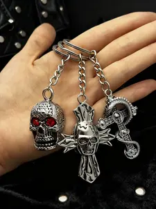 1 Piece of Skull Cross Gothic Keychain Pendant Masculine Bold Vintage Men's Accessory European American Style Car Ornament Keychain