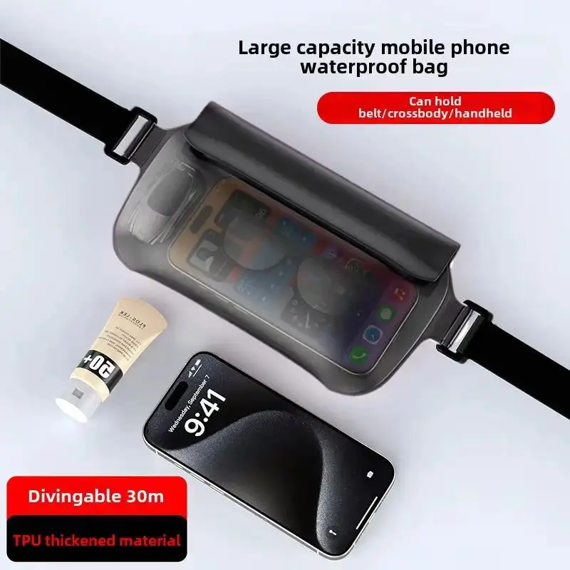Waterproof TPU Mobile Phone Bag, Drift Diving Shoulder Waist Belt Bag for Beach Swimming Kayaking Boating, Universal Dry Bag Case Fits iPhone Samsung Redmi All Smartphones Up to 7 Inch, Portable Outdoor Water Sports Phone Protective Pouch Boating Accessor