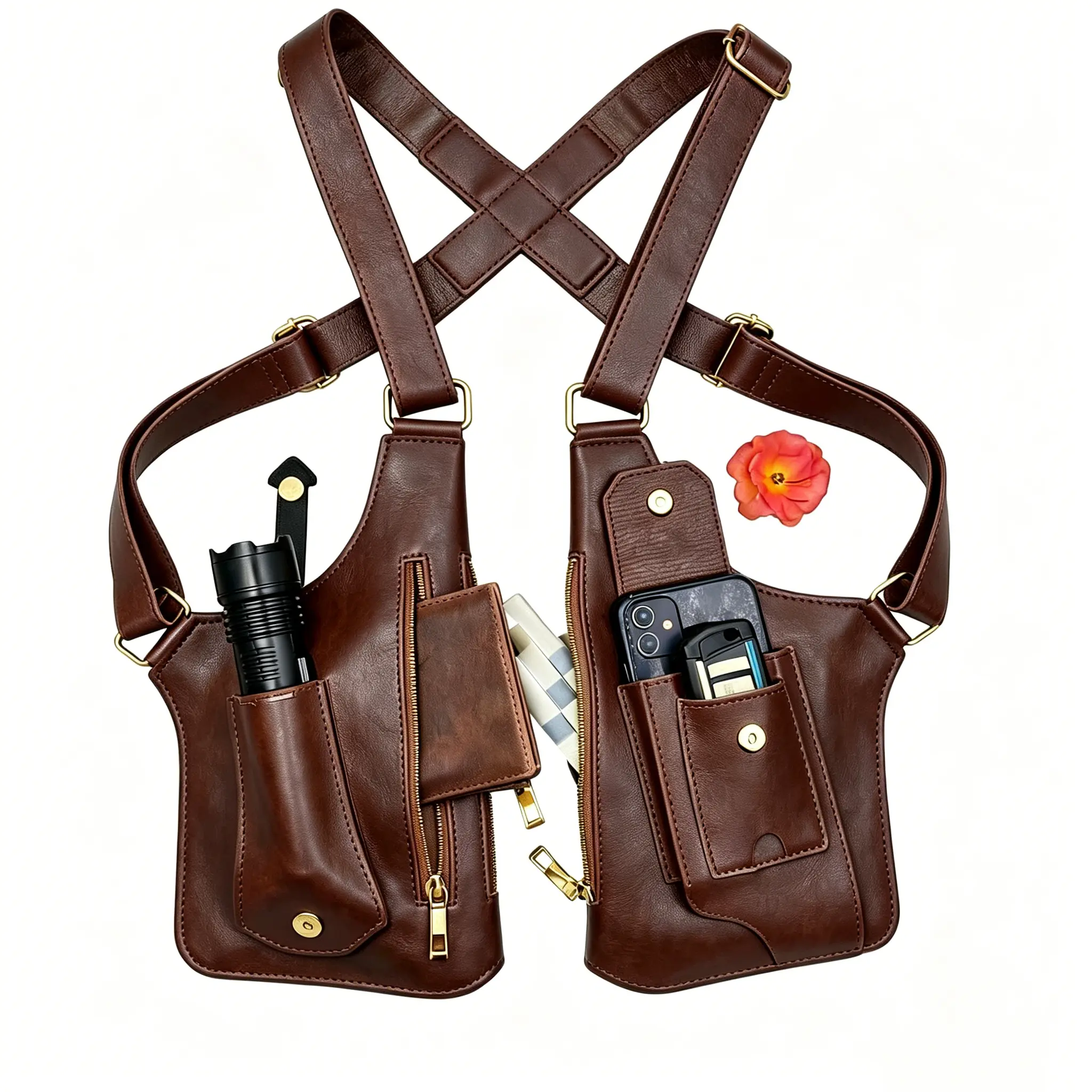 Water Resistant Casual Minimalist PU Leather Underarm Bag - Adjustable Straps, Hidden Anti-Theft Zip Pockets, Multi-Compartment Tactical Concealed Carry Pack for Cell Phones, Gear - Hiking, Daily Security Use