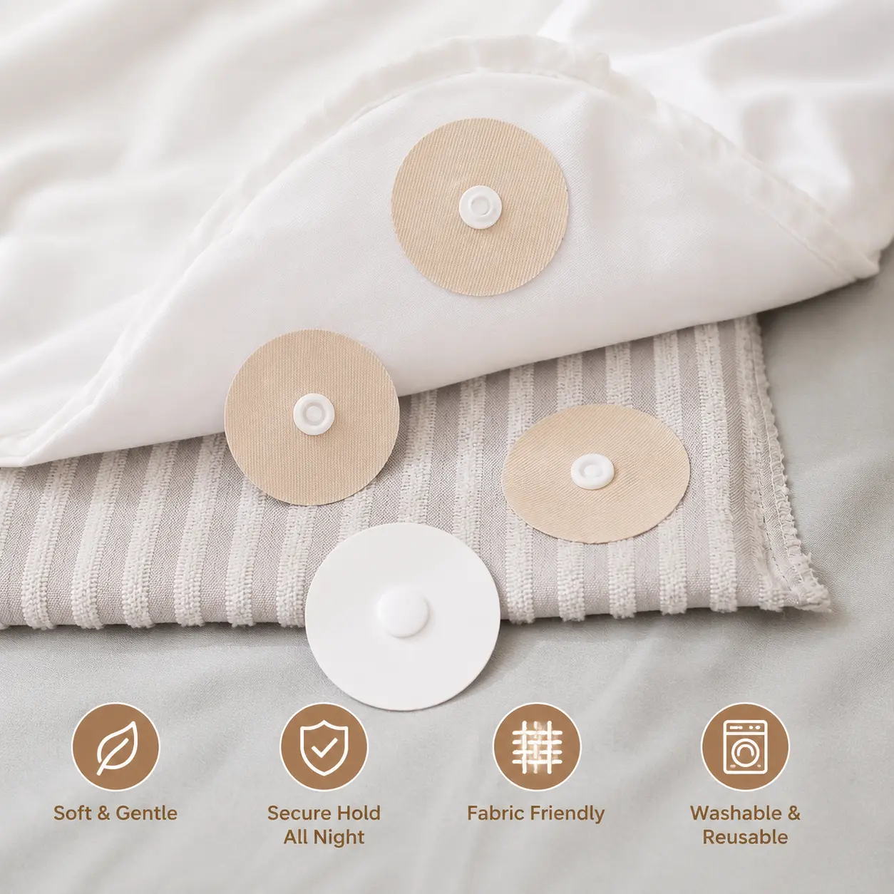 5-Count Invisible Duvet Quilt Fasteners, Fabric-Friendly Self-Adhesive Cotton Snaps for Home Textiles, Household Use Invisible Fix for Quilt, Sofa Cushion