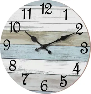 Wall Clock 14 Inch Bathroom Clock, Rustic Wall Clocks  Operated, Silent Non Ticking Wooden Coastal Beach Clock for Kitchen, Living Room, Bedroom, Office (White)