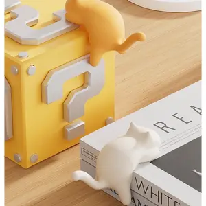 [2-Pack] Kawaii Cat Portable Desk Hook - Heavy Duty Bag Hanger for Tables (Black & White Set)