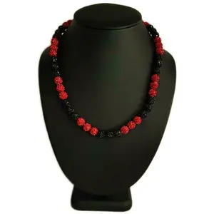 Iced Bling Disco Ball Rhinestone Crystal Bead Baseball Necklace Red Black