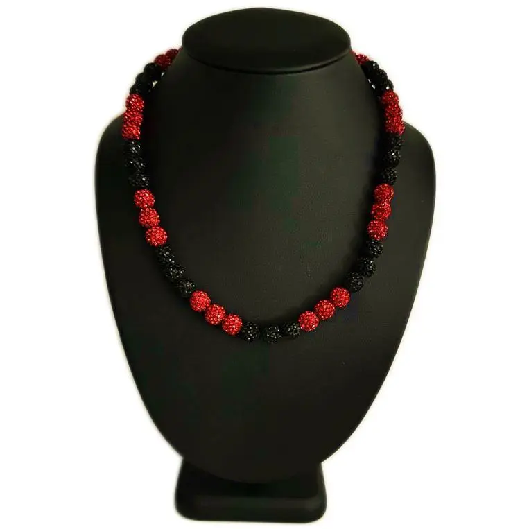 Iced Bling Disco Ball Rhinestone Crystal Bead Baseball Necklace Red Black