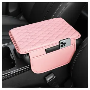 Upgraded Car Center Console Cover Microfiber Leather Armrest Cushion With 2 Storage Bags Universal Box Interior Accessories For Cars (pink)