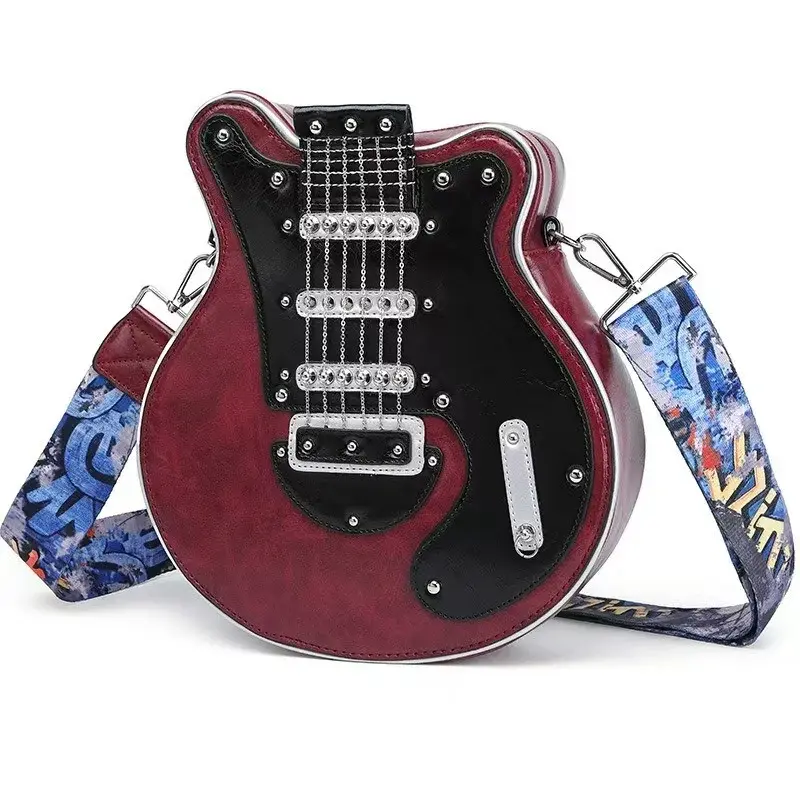 New Creative Guitar Shape Bag, Vintage Fashion Bass Pain Bag, Crossbody Shoulder Strap Detachable, Christmas Thanksgiving Gift