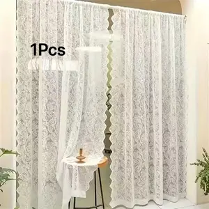 French Lace Sheer Curtain Door Drapery, Room Decor Curtain, Bedroom Balcony Privacy Divider, Rod-Pass Through Design, Elegant Window Treatment, Curtains and Nettings