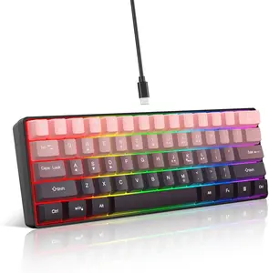 61 Keys RGB Backlit Mini Gaming Keyboard, 60% Ultra Compact Wired Keypad, Pink Black Ergonomic Keyboard with USB-C Cable for PC, Mac, Travel & Office Business