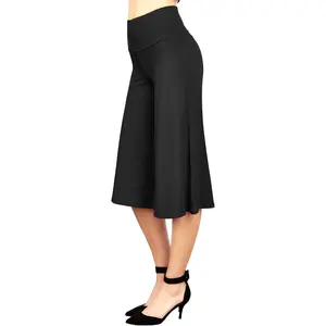 Women's High Elastic Waistband Wide Leg Palazzo Culotte Gaucho Capri Pants (S~5XL) Bottoms Womenswear Wideleg Basic
