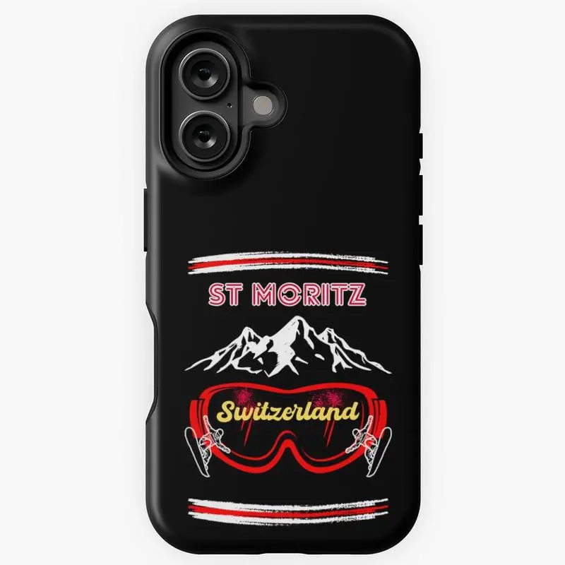 St Moritz Switzerland Skiing & Snowboarding Two-In-One Drop-Resistant Mobile Phone Case Protection, Shockproof For IPhone 17-12, Pro Max, Pro Plus Safety Case