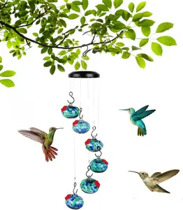 Charming Wind Chime-Style Hummingbird Feeder — Green Leaf Garden Outdoor Hanging, Bee-Proof Hummingbird Feeder; A Wind Chime-Shaped Bird Waterer and Garden Decoration