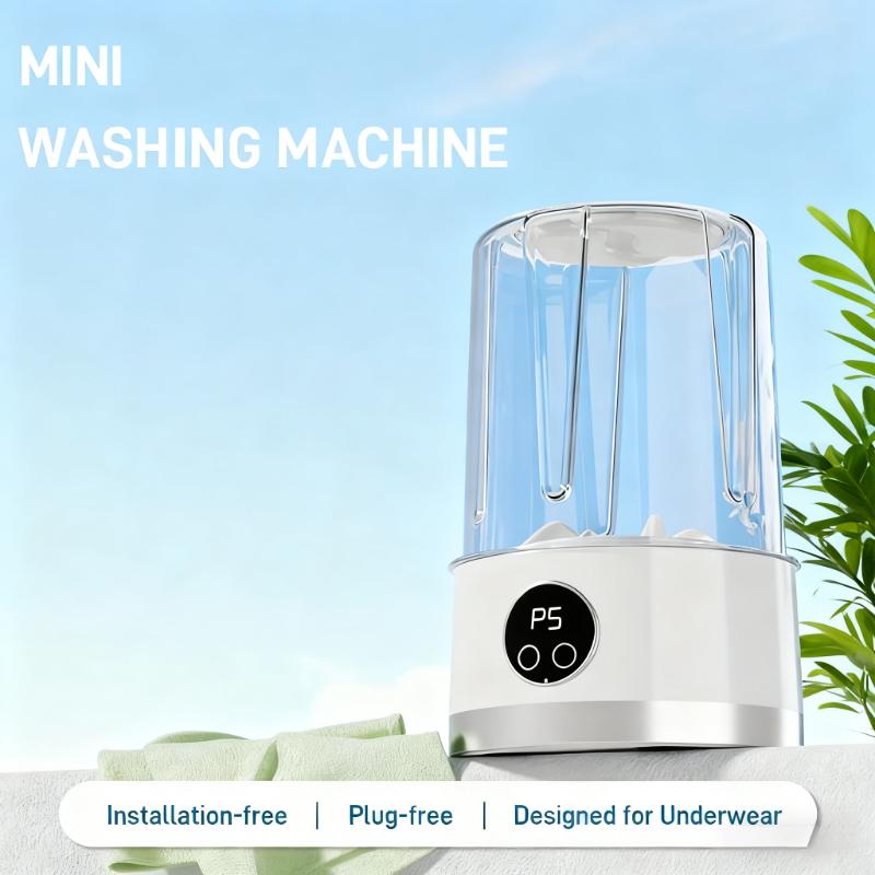 Portable USB-Rechargeable Mini Washer for Underwear &Socks Automatic Cleaning No Plug 20 Washes per Charge Compact Design with LED Display Separate Washing for Socks & Underwear Idealfor Travel Home RV Use