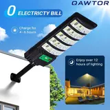 Qawtor Upgraded Solar Street Light Outdoor 5730 SMD LED 120LM/W Super Bright Monocrystalline Panel LiFePO4 Battery IP65 Waterproof for Yard Garden Street Garage