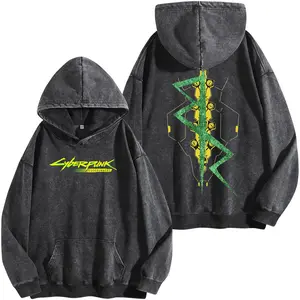 Cyberpunk 2077 Vintage Washed Tee Oversized Anime Washed Hoodie Unisex Gift for Fan