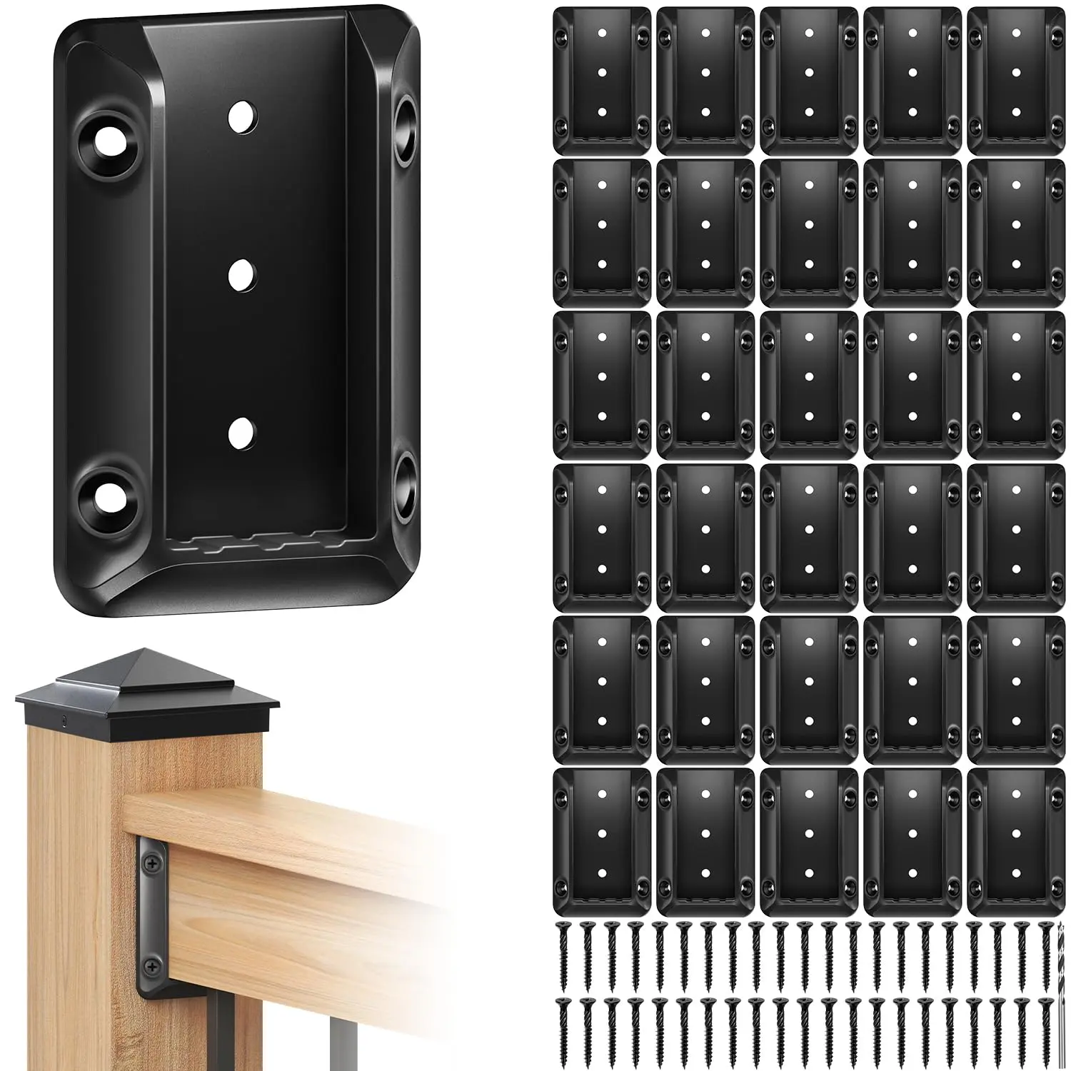 Toscoco 30 Pcs Heavy-Duty Nylon 66 Deck Railing Bracket Connectors, Corrosion Res., for 1.5×3.5 in (Actual 2×4) Wood Posts-to-Handrail Link, with 215 Pcs Black Screws | Shop the Toscoco Store