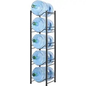 Metal Water Gallon Jug Holder, 5-Tier Heavy Duty Bottle Buddy Display Rack, 5 Gallon Water Jug Holder, 5 Tiers Black Organiser Water Rack, Black