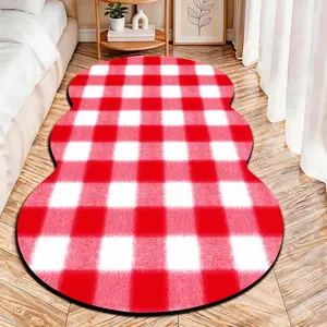 2D Flat velvet irregular rug with red and white checkered pattern, machine washable non-slip carpet for bedroom, all seasons & holiday decor, durable & easy to clean.