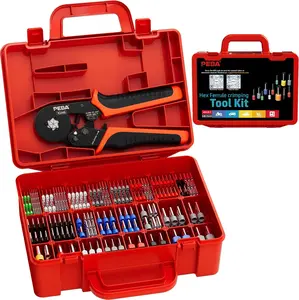PEBA Ferrule Crimping Tool Kit, 33 Sizes Tinned Copper Wire Ferrules incl.Twin Ferrules, Hex Ratcheting Crimper AWG 28–7, Self-Adjusting Crimp Tool with Carry Case