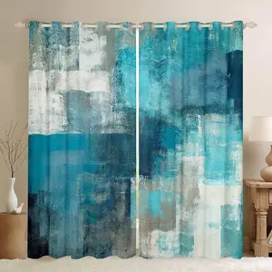 Turquoise Curtains,Teal and Grey Ombre Window Curtain,Adult Grunge Watercolor Window Treatments,Contemporary Artwork Curtain,30-50% Blackout