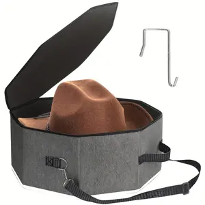 Perfect Gift for Western Cowboy Hat Collectors and Travelers, Large Foldable Hat Storage Box with Rigid Protective Panels, Heavy Duty Travel Hat Bag with Over-the-Door Hook, Aesthetic Closet Wardrobe Display Solution for Men and Women