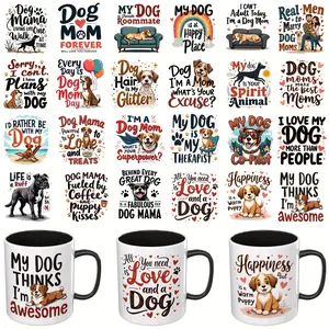 24pcs/Set UV DTF Stickers for Mugs, Dog Mama Pattern Design UV DTF Transfer, Suitable for DIY And Glass Crafts Stickersr (Only UV Wraps, Sold Not Mugs)