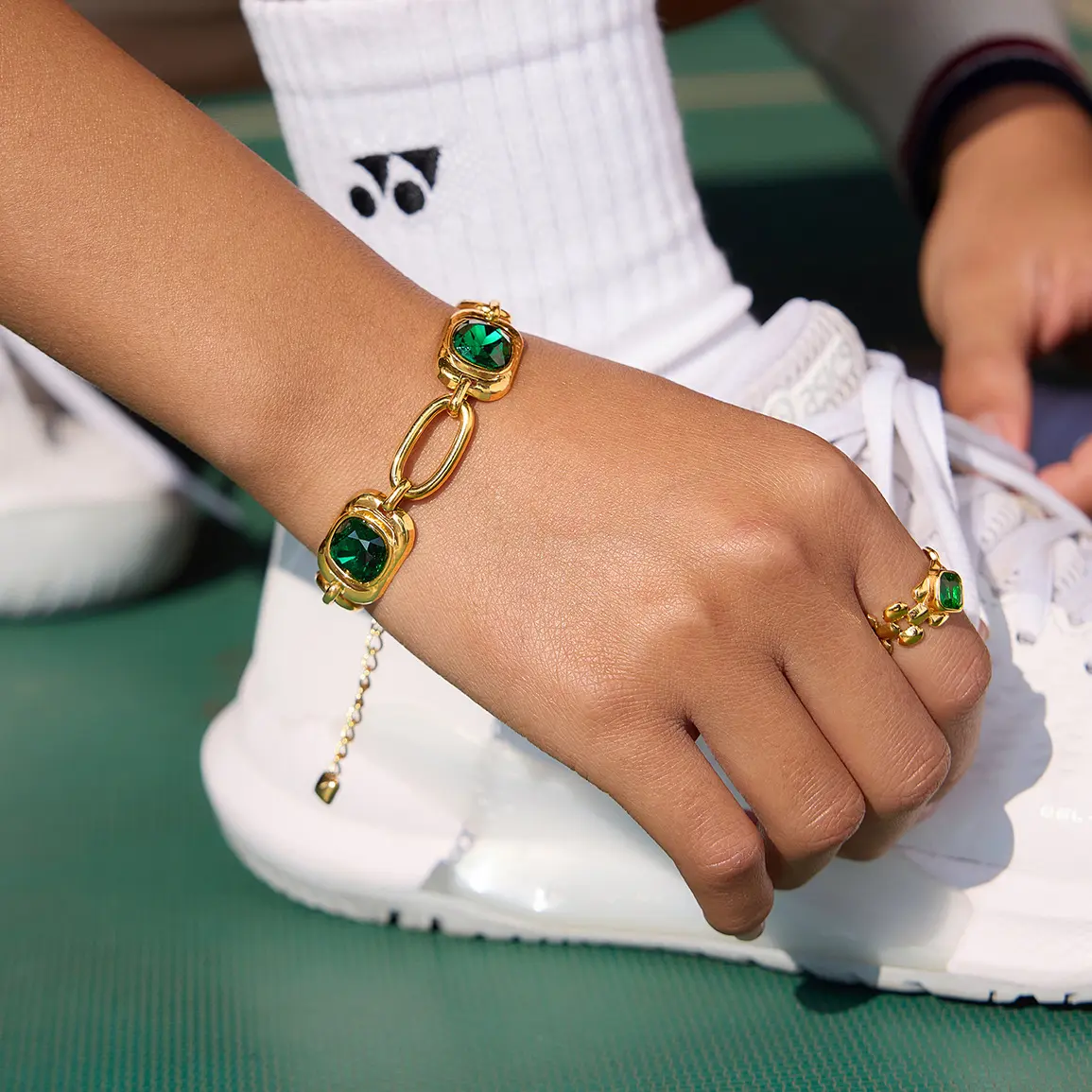 Emma's Heart Square Green Glass Tennis Bracelet 316L Titanium Steel Chain