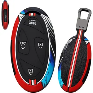 5 Button Key Fob Cover Compatible with Hyundai Ionic 6 Grandeur GN7 Kona Ev 2023 2024 2025 Accessories Metal Painted Sports Style Key Shell with Keychains-5 Button Red