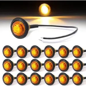 12V Amber LED Clearance Lamps 20 Count – 3/4" Compact Round Lights for Truck Trailer Bus Van Lighting Holiday Gift
