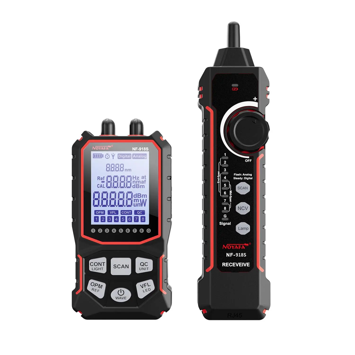 NOYAFA NF-918S Fiber Optics Network Cable Testing Kit with 6-Wavelength Optical Power Meter, Cable Toner, RJ45 Ethernet Checker, Visual Fault Locator, PoE Detector Electrical Measuring Meters