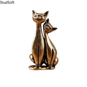 2026 New Brass Cat Figurine Set of 2, Couple Cat Decor Ornaments, Mini Vintage Brass Cat Statues for Home Office Desk Shelf Decor, Perfect Romantic Gift for Cat Lovers & Couples, Minimalist Desktop Decor