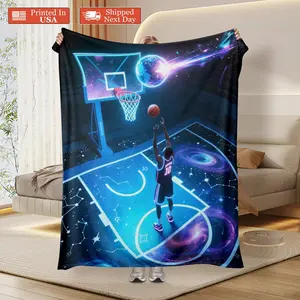 Basketball Flannel Blanket Skinfriendly Basketball Court Pattern Flannel Blanket, Universal For All Seasons, Multifunctional, Sofa, Bed, Travel, Camping, Fashionable Home Decoration And Ideal Birthday, Christmas Gifts-Christmas gifts