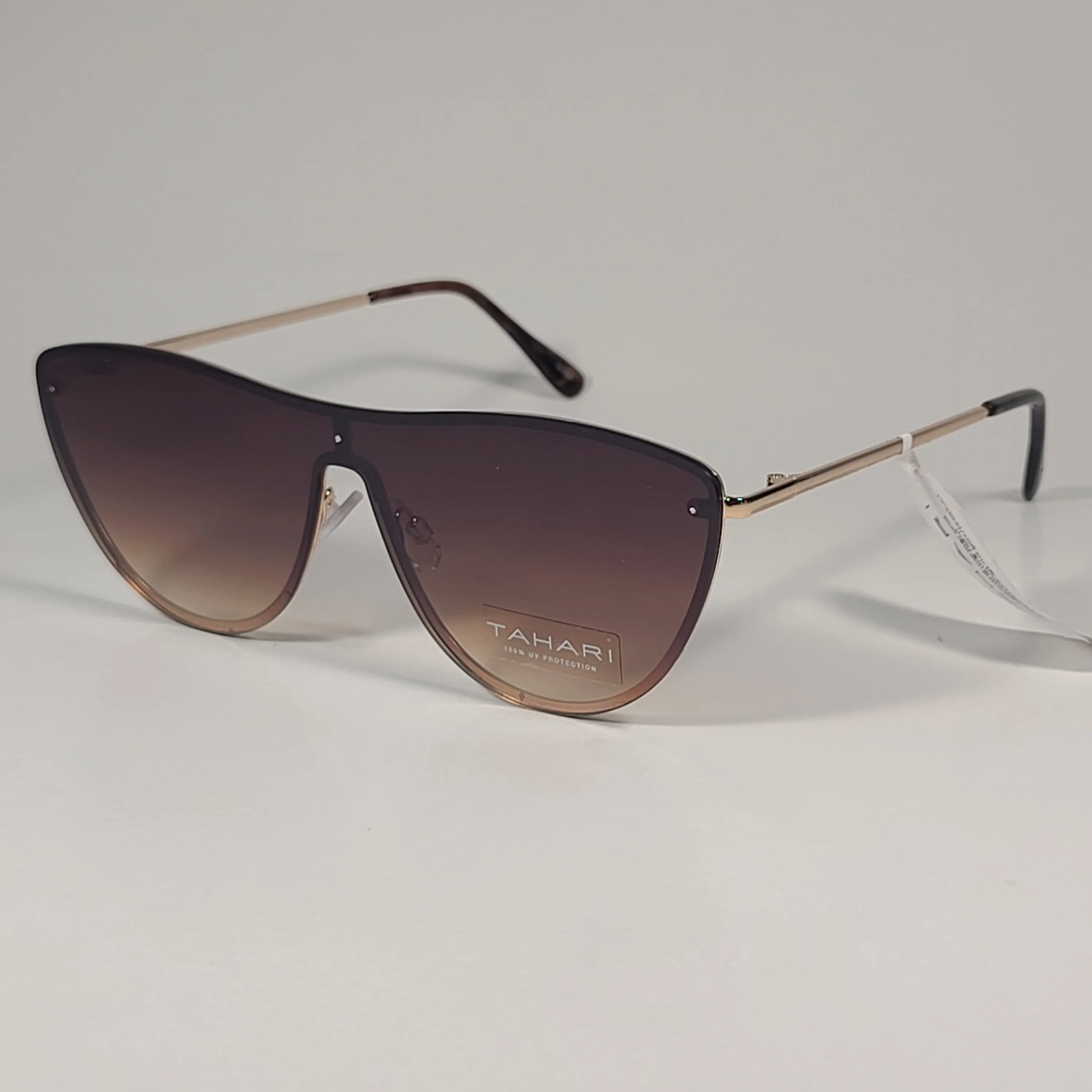 Tahari Rimless Shield Sunglasses Gold Tortoise Brown Gradient Lens TH871 GLDTS