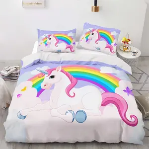 Cute Unicorn Horse Print Bedding Set, 3 Piece (1 Fitted Sheet + 2 Pillowcases), Soft Comfortable, Bedroom Dorm Room Decor