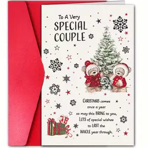 1pc  Special Couple Christmas Card with Envelope - Teddy Bear Design w/ Red Scarves & Snowy Tree, Heartfelt Message for Couples, Holiday Greetings for Christmas, New Year, Valentine's Day, Couple Party Cards