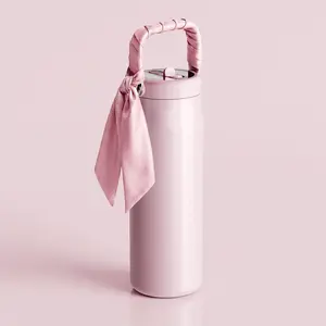 FJbottle WrapSip Portable Stylish Printed Insulated Coffee Tumbler with Handle, Satin Scarf, 24oz/40oz