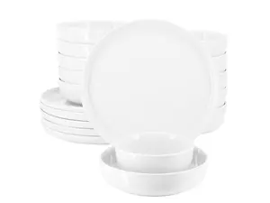 Elama Duncan 18 Piece Porcelain Dinnerware Set in White Elama Duncan 18 Piece Porcelain Dinnerware Set in White