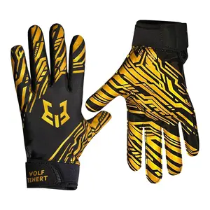 1 Pair Dual Color Black Gold & White Gold Football Gloves, Non-slip Full Finger Sports Gloves with Adjustable Wrist Strap for Men Women, Perfect for Outdoor Training & Games
