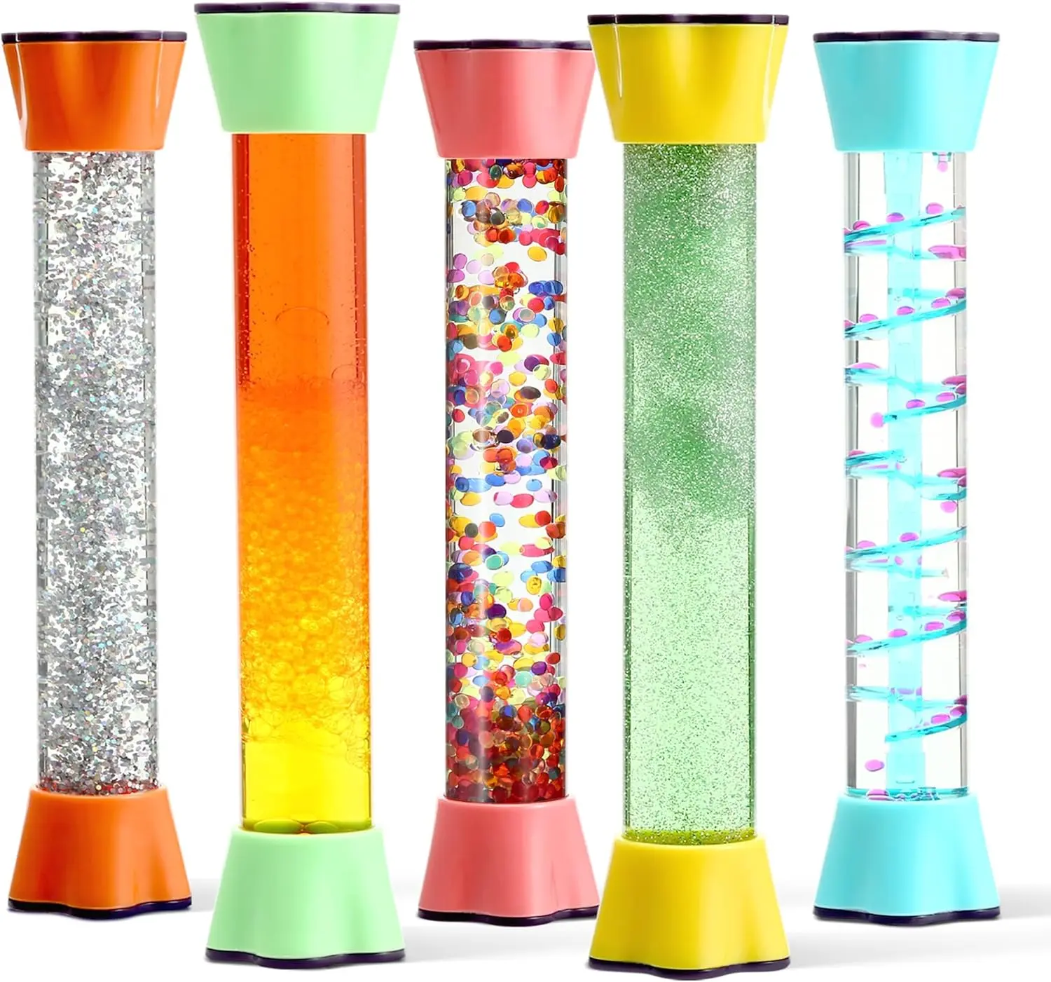 Liquid Motion Bubbler Toy Cool Tubes 5-Pack Colorful Hourglass Timer with Droplet Movement, Bedroom, Sensory Play, Cool Home or School