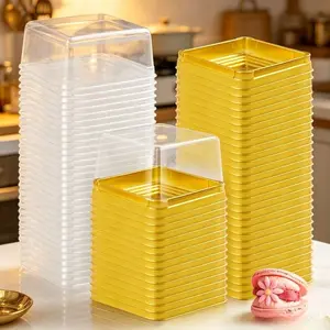 150 Mini Cupcake Containers – 3" Square Plastic Boxes with Lids – Individual Dome Muffin Pods – Gold – Perfect for Wedding, Birthday, Gifts