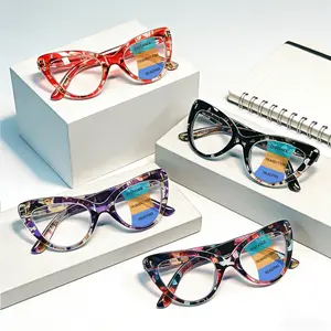 European/American-style Cat-Eye Frame Blue Light Blocking Bifocal Reading Glasses for Presbyopia High-Definition Lenses Women's Fashionable Floral Design fashion office commute