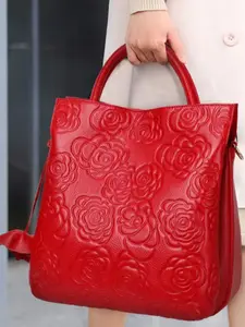 Women's Elegant Flower Embossed Handbag, Fashionable Large Capacity Tote Bag with Flower Charm for Daily Used, Casual Trendy Versatile High-quality Daily Commuting Bag, Daily Commuter Bag